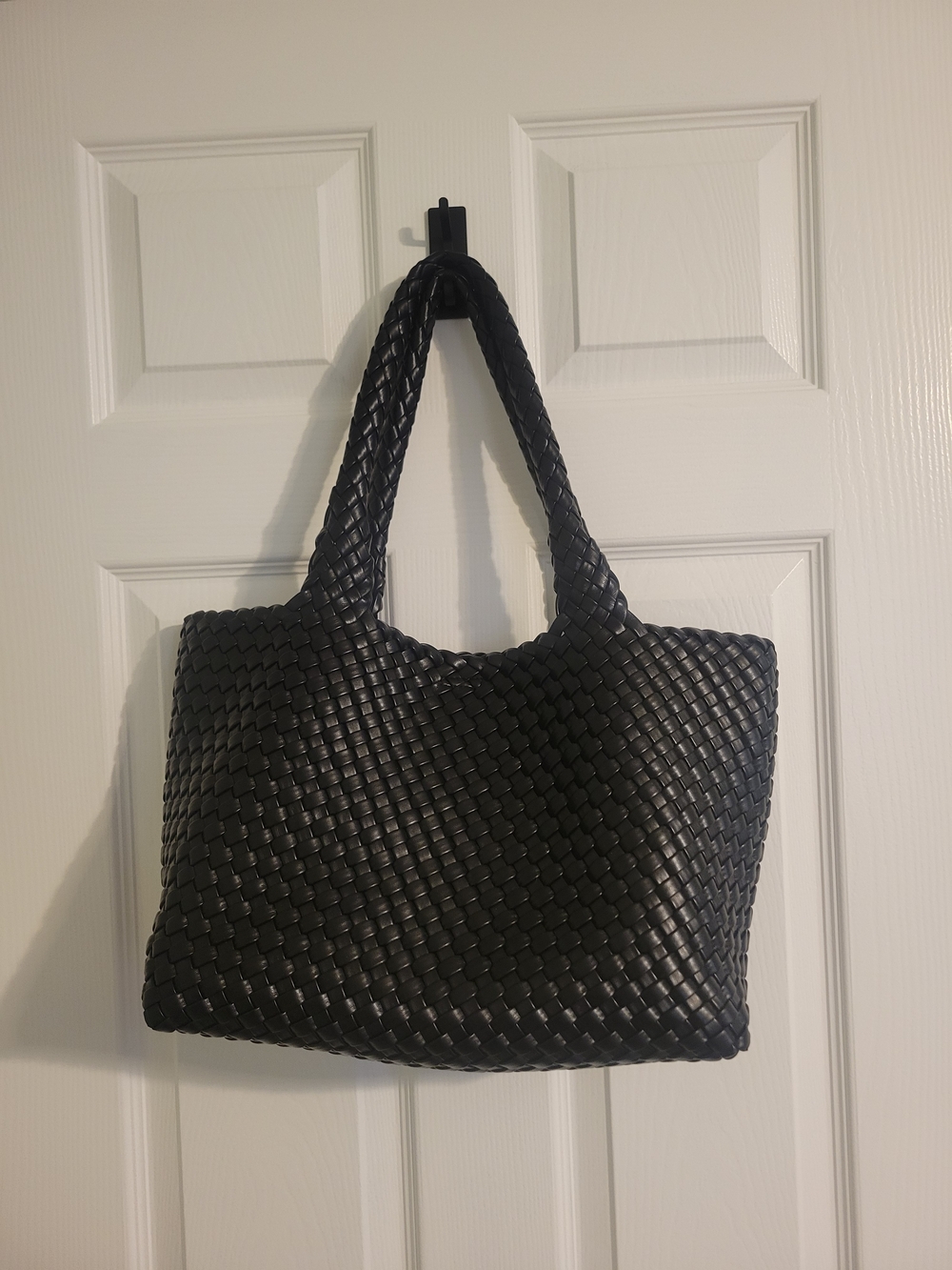 Woven Leather Tote Bag - Black - Picture 1 of 3